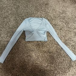 Light Blue Crop Top With Diamond Heart Detail