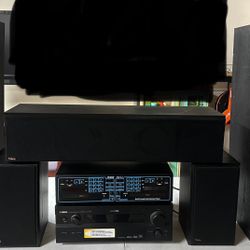 Pinnacle Classic Gold Speakers and Yamaha RX-V2400 AM FM Surround Receiver Multi-Zone Phono
