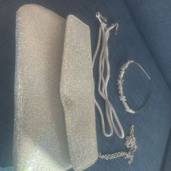 Sparkle Dress-Up Clutch Purse with Optional Shoulder Straps And Tiara