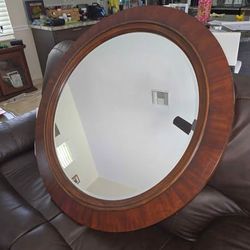 40" Large Round Solid Wood Wall Mirror – Rich Warm Finish
