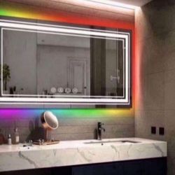 MOSILA 48X24 inch RGB LED Bathroom Mirror Color Changing Backlit + 3 Front Lighting Mirror Anti-Fog Smart Touch Mirror