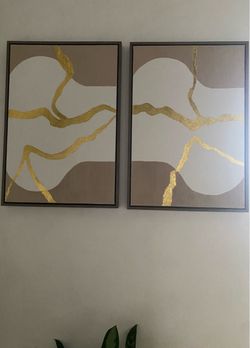 Set of two canvas prints, 23”x33”, wall decor, framed art, abstract line painting