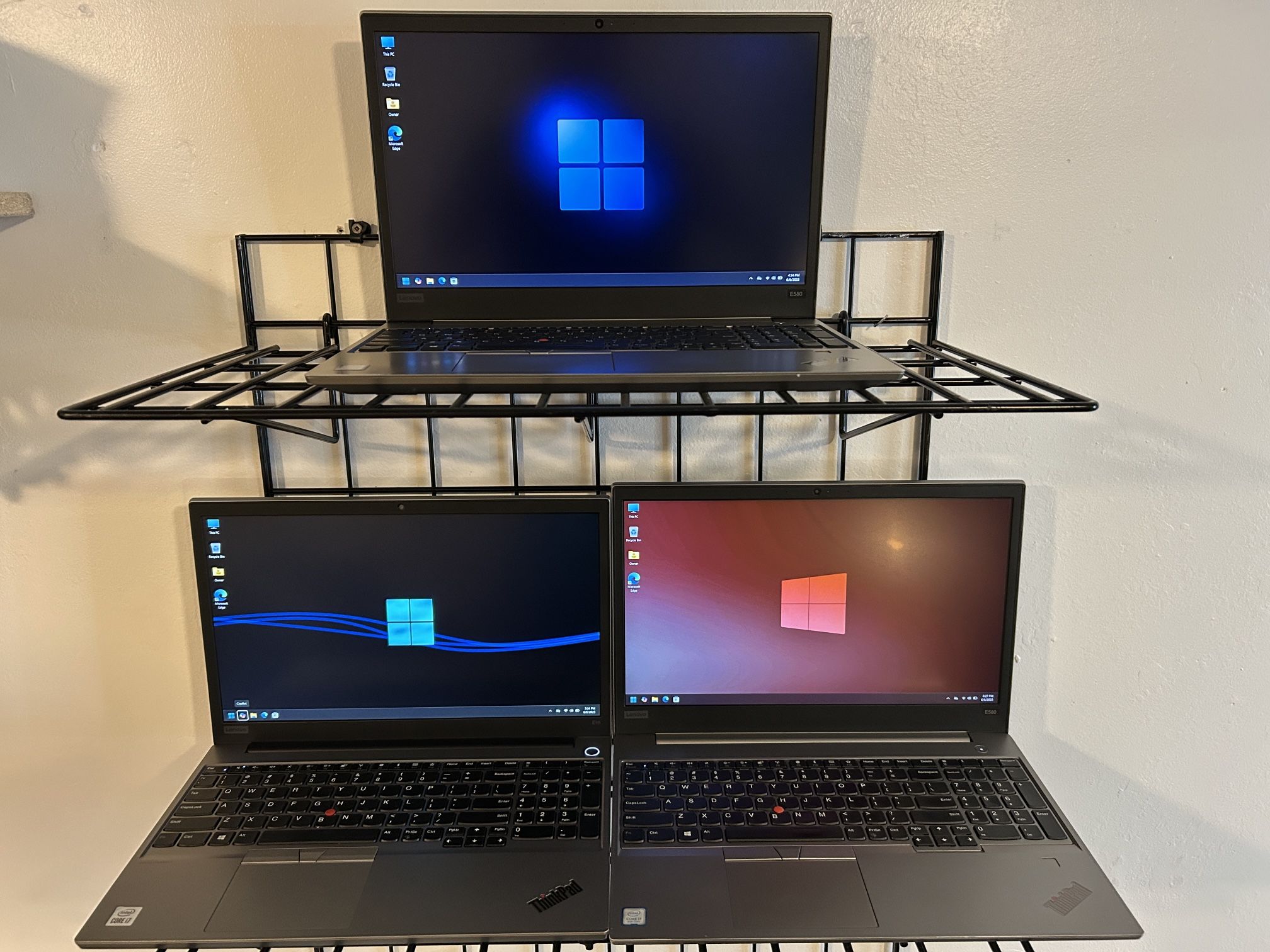 LOT OF 3 15” Lenovo Thinkpads - E15 & 2 E580’s.  10th Gen i7, 8th Gen i7, 8th Gen i7, All have 16GB RAM 512GB SSD
