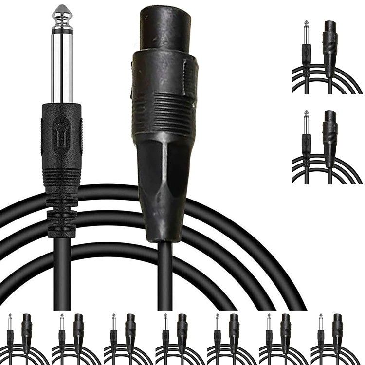 5 Core 10 Pieces Female XLR to 1/4 Inch (6.35mm) TS Mono Jack Microphone Cable, Unbalanced 3 Pin XLR Female to Quarter inch TS Plug Mic Cord for Dynam