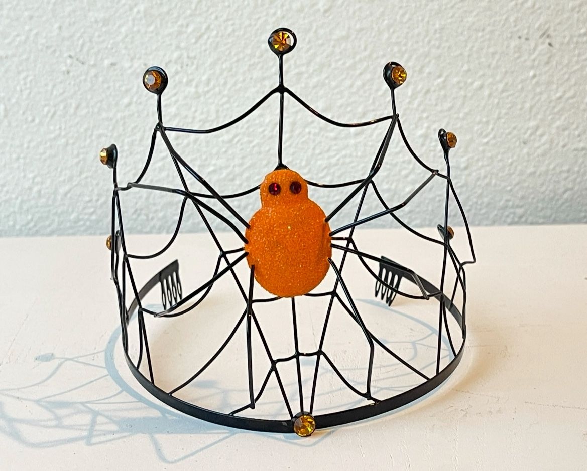 Rare Metal Spider Web Rhinestone tiara crown Queen of Halloween Costume