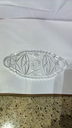 Vintage Art Deco Scallop Edge Crystal Glass Celery Dish Flower Design