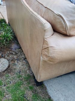 Flexsteel  Couch w/ Chair & Ottoman Beige Leather Lifetime Structural Warranty Thumbnail