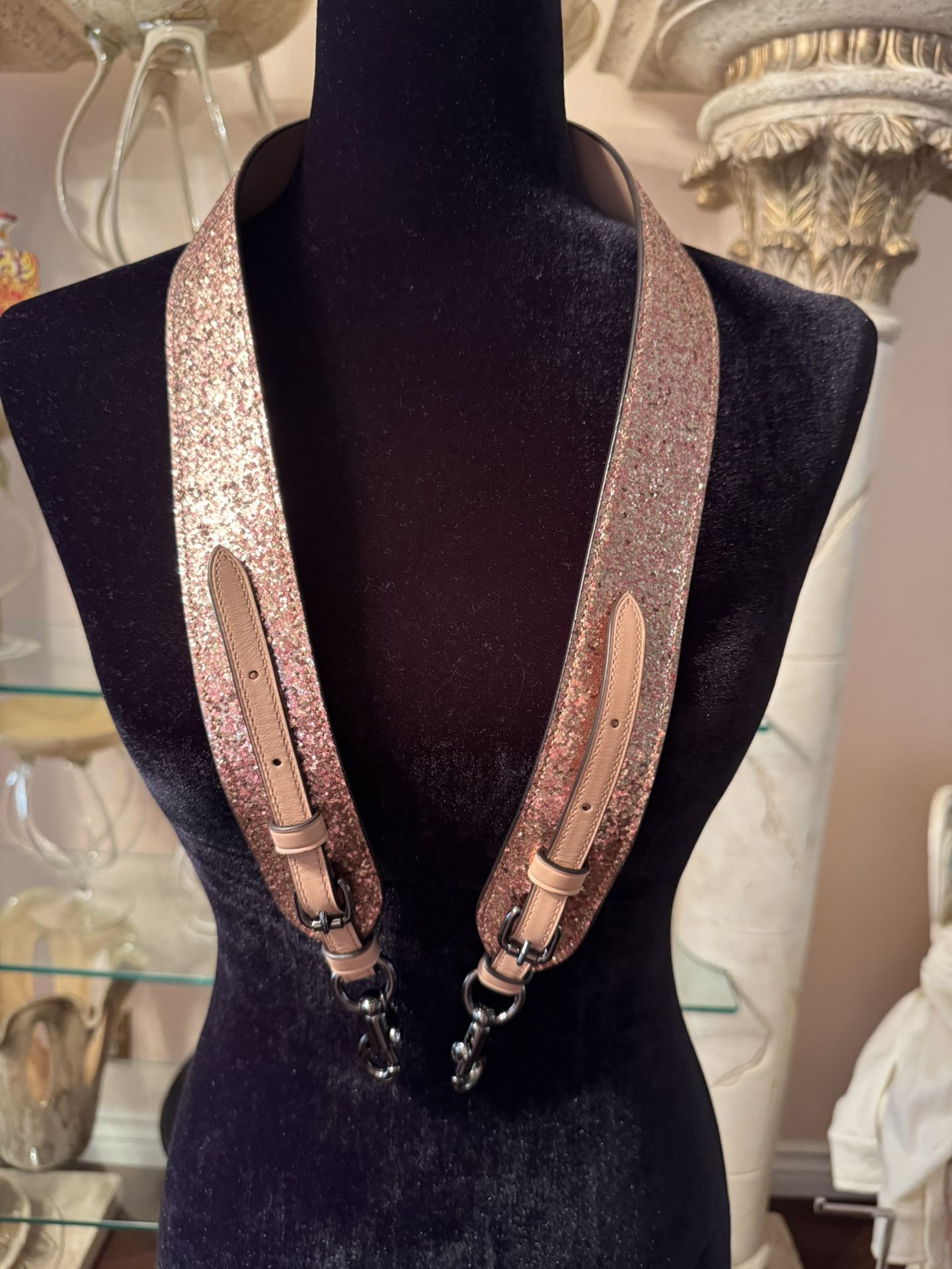 COACH LOGO LEATHER CROSSBODY PURSE STRAP/BELT PINK ROSE GOLD GLITTER Pink Coach Strap - Etsy main image 4