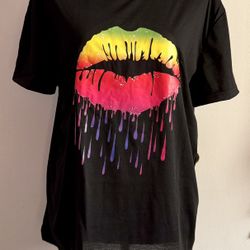 Black Lip Print Shirt, XL