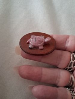 Pink Quartz sterling silver gemstone Turtle Charm Wooden Pin