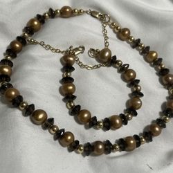  Vintage Natural Pearls Topaz 14k Gold Filed  Necklace And Bracelets 