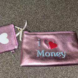 Pink Shiny Large “I Love Money” & Small Heart Pouches