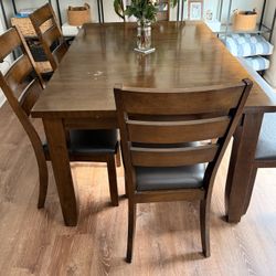 Expandable Dining Table, Chairs, and Bench