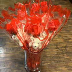 Single Rose, 2 Heart Shape Valentine Balloons, Lollipops