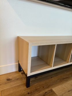Low Wood Shelf Unit with Black Metal Legs