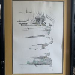 Framed Peter Parnall 1978 Serigraph “Chickadees”