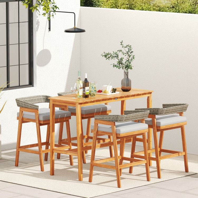 5pc Outdoor Patio Furniture Counter Height Bar Set Dining Table With Barstool