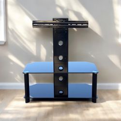 Black Metal & Tempered Glass 2-Tier TV Stand w/ Mount