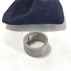 Brand New Made In Italy, Sterling Silver Mesh Wedding Band Ring. By Maker (HAN) size 5