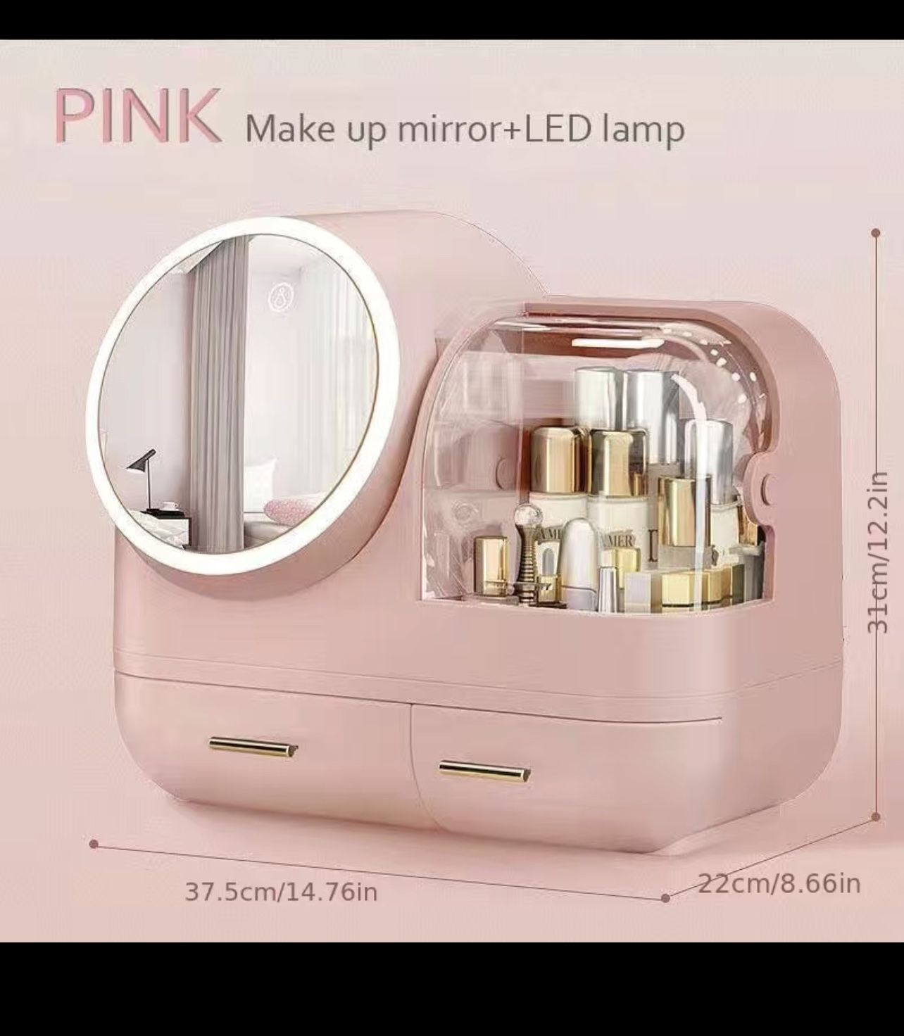 1pc Makeup Organizer With Mirror, Cosmetic Display Cases With Brush And Lipstick Organizer For Bathroom Countertop, Desk, Dresser, Bathroom Acce