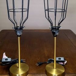 Table Lamp set of 2 with Gold Base & Industrial Style light cage
