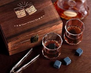 Calling All Whiskey Lovers!! Elegant Crystal Glasses & 100% Natural Basalt Rock Set