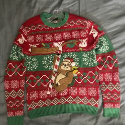 Blizzard Bay Hanging Sloth Ugly Christmas Sweater Men’s Small Red Green NWOT