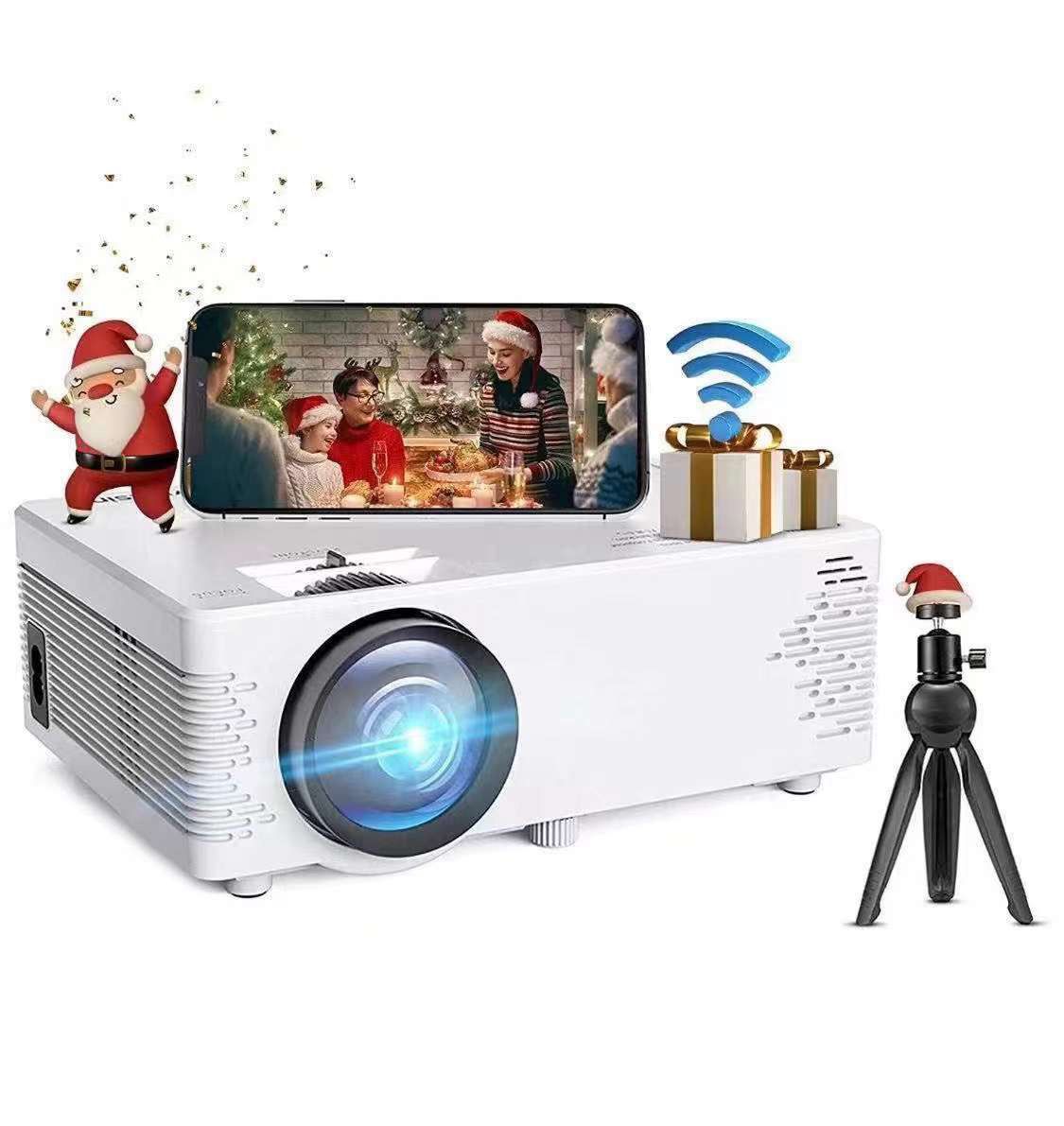 2024 WiFi Mini Projector 1080P Supported with 100” Projector Screen, 5500 Lux 210" Display Movie Projector, Compatible with Phone, Computer, Laptop, U