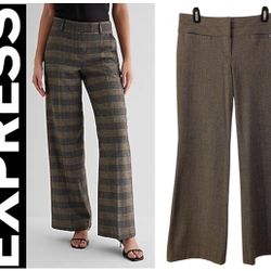 EUC Express Editor Mid Rise Wide Leg Pant Brown/Black Plaid Size 6