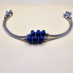 Blue Color Oxidized Anklets 