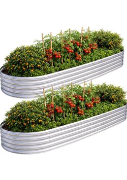 AHEONLAR 2pack 6×3×1ft Raised Garden Bed，Outdoor Galvanized Planter Boxes, Oval Large Metal Raised Garden Beds for Vegetables