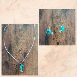 Cocktail Glass Necklace & Earrings Sets