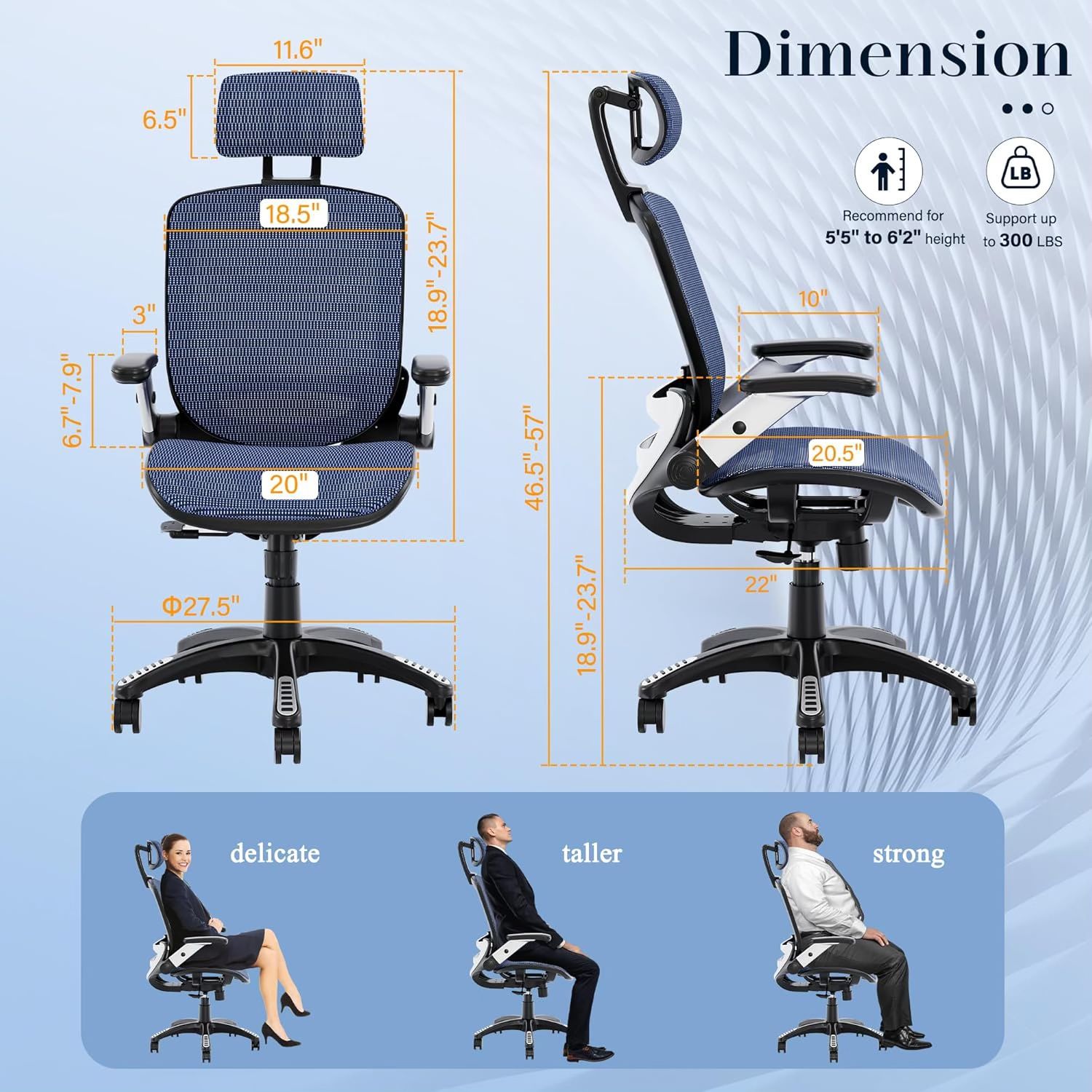 GABRYLLY Ergonomic Office High Back Mesh Chairwith Adjustable Headrest, Flip-Up Arms, 90-120° Tilt Lock