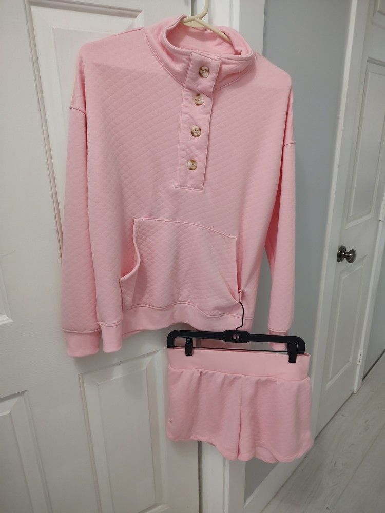 Pink Quilted Short Set (M) New