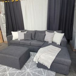 Dark Gray Fabric 108"wide Sofa/ Chaise/ Sectional/ And Ottoman  