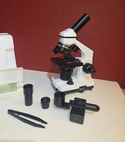 New Bebang Compound microscope with smartphone adapter, slides, tweezers, 100x - 2000x biological study tool science learning fun
