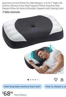 King Size Cervical Pillow for Side Sleepers, 5.5"/4.7" High Loft Contour Memory Foam Neck Support Pillow