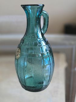 1973 Rodini Wine Festival Pitcher Rhodes Greece Vtg Teal Press Glass Decanter