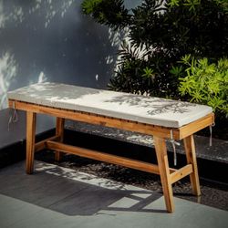 New Heavy Duty Premium Acaia Wood Upholstered Bench, 43" End of Bed Benches with Cushion, Entryway with Seat for Dining Table, Suitable for Kitchen, I