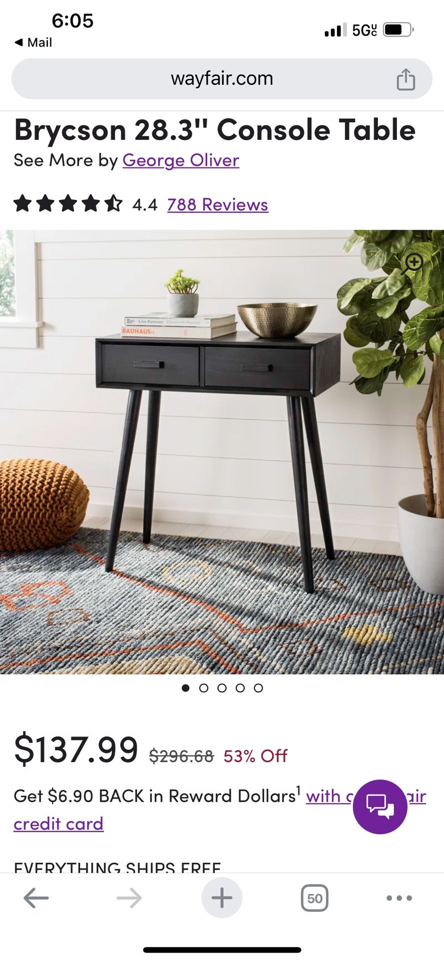 Wayfair Black Side Console Table MCM Mid Century Like New