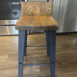  2 Hand Finished Solid Wood Rustic/Industrial Stools 