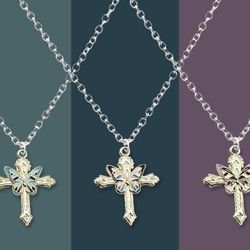 1 Pcs Butterfly Cross Necklace-Purple/black/Blue Color 