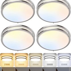4-Pack 12 Inch Dimmable LED Ceiling Lights, 36W 2700K/3000K/4000K/5000K/6500K Adjusted Flush Mount Ceiling Light, 3200LM Super Bright Brushed Nickel L