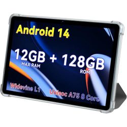 Android 14 Tablets,Unisoc A75 8 Core CPU.10 Inch Tablet.12GB RAM+128GB ROM(TF...
