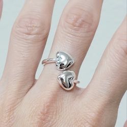 925 sterling silver women's lady's double hearts heart band cuff ring Gift