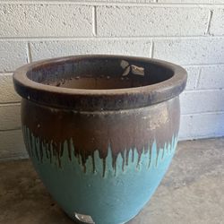 Turquoise, /Brown Ceramic Pot