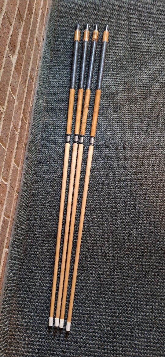 4 Wooden Pool Cue Sticks