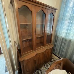 Vintage Wooden Curio With Shelves China Cabinet 