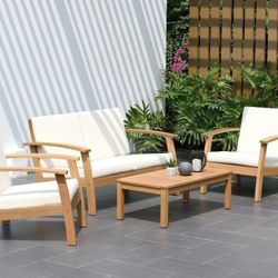 MODERN Patio Conversation Set – 4PC FSC Teak Finish | BRAND NEW | HEAVY DUTY COMMERCIAL GRADE | CLOSEOUT DEAL | DELIVERY AVAILABLE