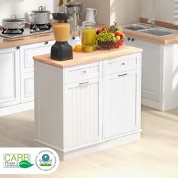 2700 #B. Tolead Wooden Double Tilt Out Trash Cabinet, Free Standing Laundry Sorter Cabinet, White $80